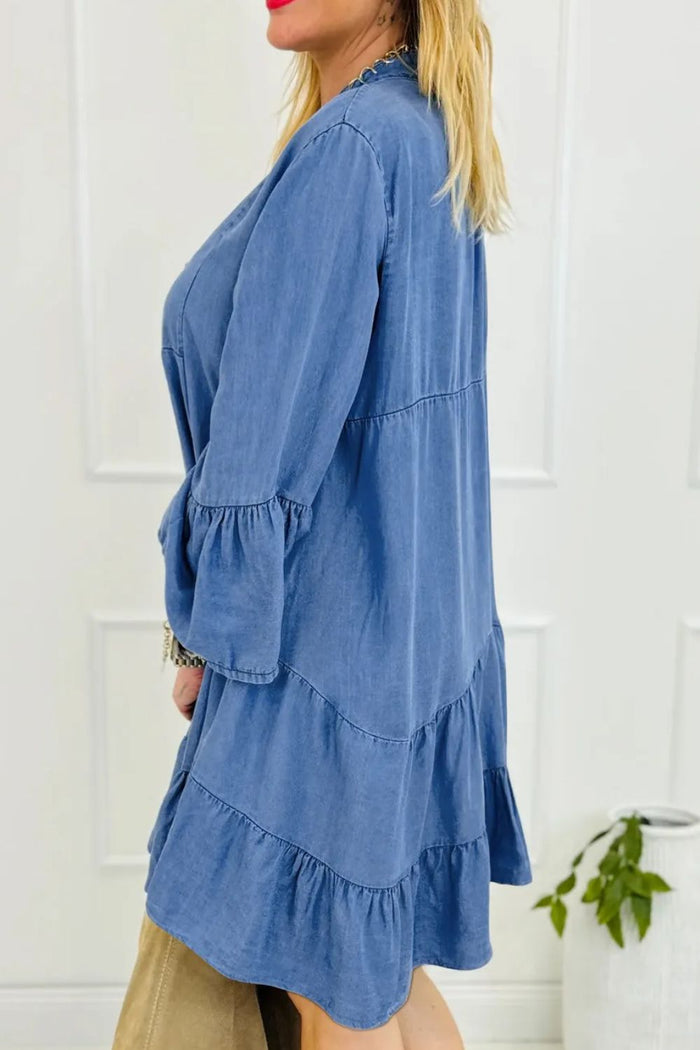 Hazel Blues® |  Notched Flare Sleeve Denim Dress