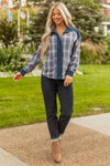 Hazel Blues® |  Gray Plaid Corduroy Patchwork Collared Zip Up Snap Button Jacket