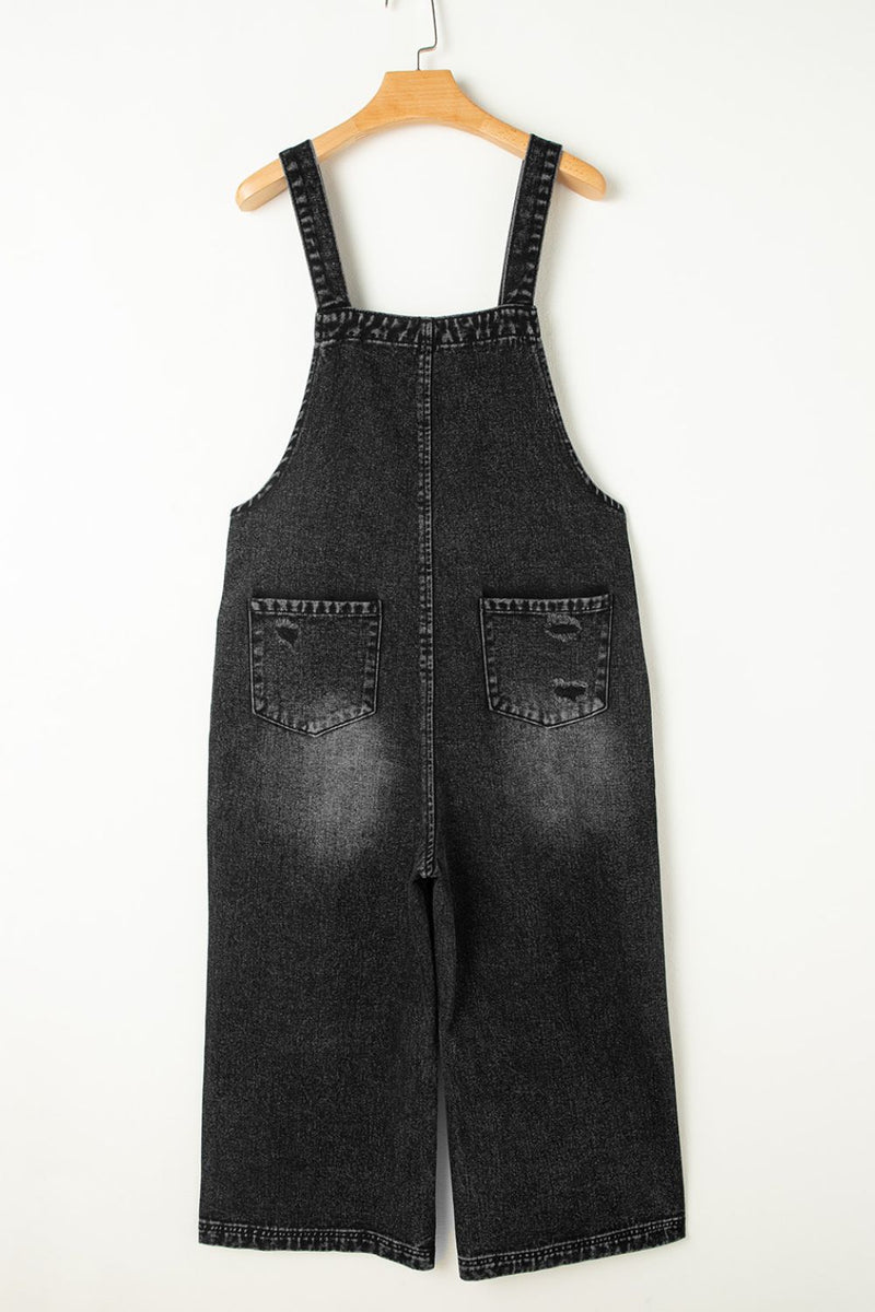 Hazel Blues® |  Distressed Wide Strap Denim Overalls