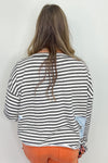 Hazel Blues® |  Gray Stripe Starry Patch Drop Shoulder Raw Edge Casual Knit Top