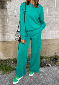 Hazel Blues® |  Round Neck Long Sleeve Top and Drawstring Pants Set