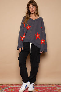 Hazel Blues® |  POL Long Sleeve Star Patch Sweater