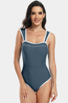 Hazel Blues® |  Contrast Trim Wide Strap One-Piece Swimwear