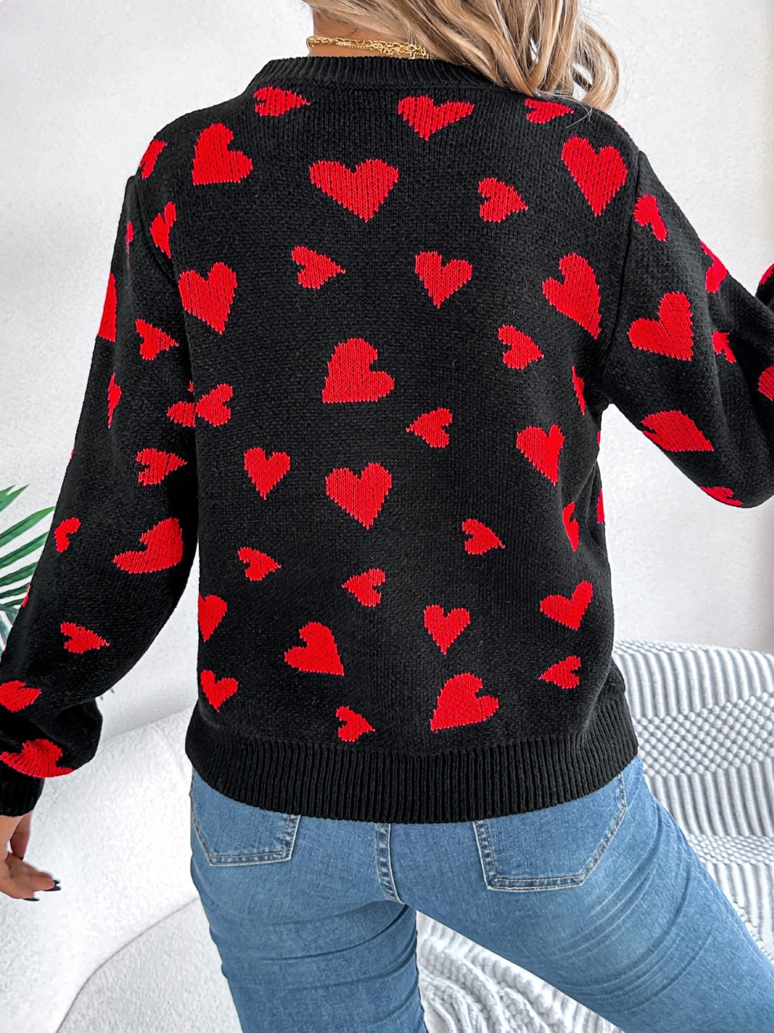 Hazel Blues® |  Heart Round Neck Long Sleeve Sweater