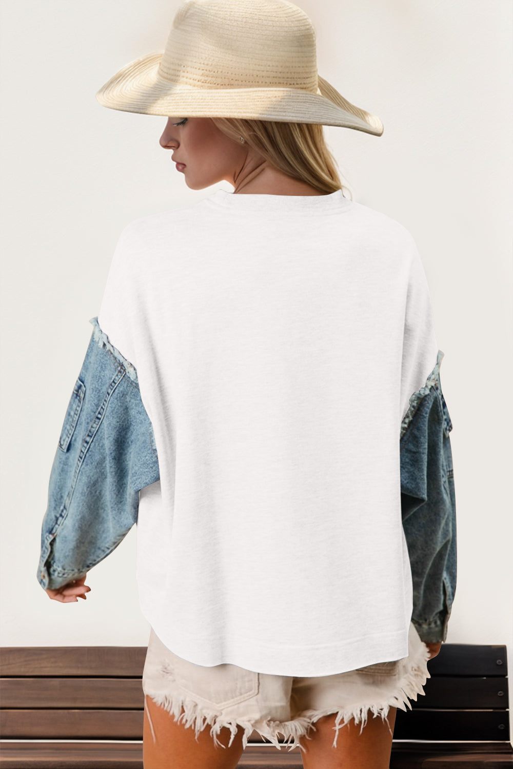 Hazel Blues® |  Double Take Raw Edge Star Contrast Sweatshirt