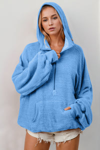 Hazel Blues® |  Double Take Half Zip Long Sleeve Hoodie with Kangaroo Pocket