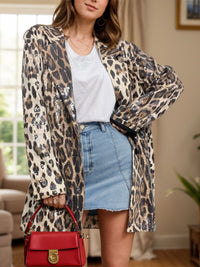 Hazel Blues® |  Leopard Lapel Collar Long Sleeve Longline Blazer