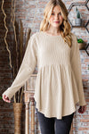 Hazel Blues® |  Heimish Round Neck Long Sleeve Ribbed Babydoll Top