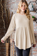 Hazel Blues® |  Heimish Round Neck Long Sleeve Ribbed Babydoll Top