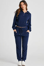 Hazel Blues® |  Drawstring Half Zip Hoodie and Joggers Active Set