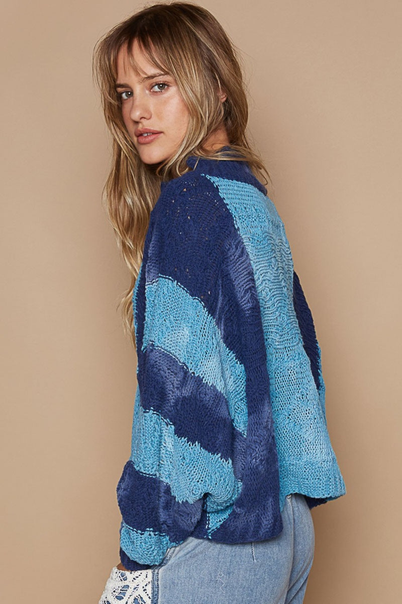 Hazel Blues® |  POL Mock Neck Color Block Sweater