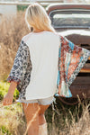 Hazel Blues® |  Multicolour Asymmetric Printed Patchwork Sleeve Peace Desert Graphic Top