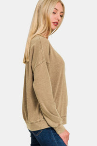 Hazel Blues® |  Zenana Washed Round Neck Dropped Shoulder Sweatshirt