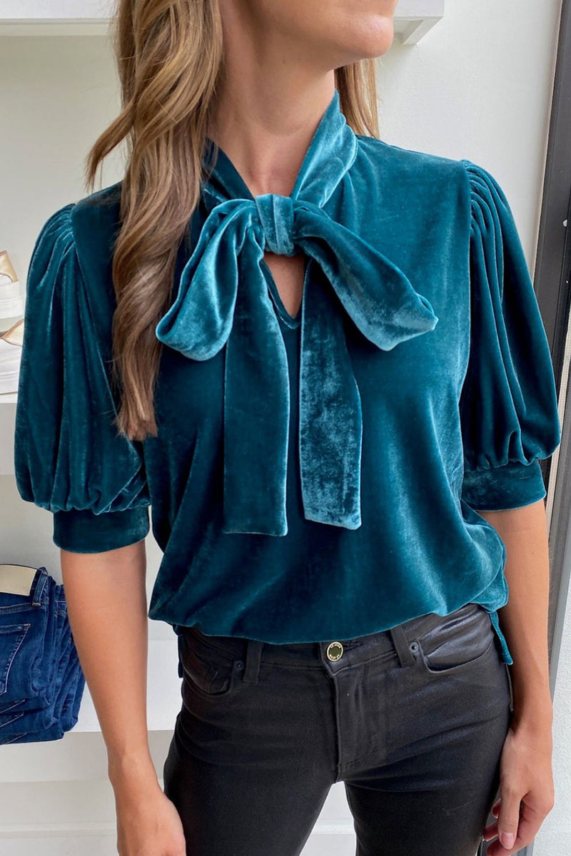 Hazel Blues® |  Tie Neck Half Sleeve Blouse