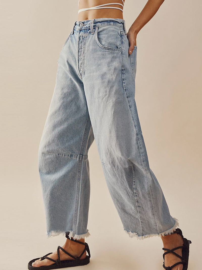 Hazel Blues® |  Raw Hem Wide Leg Jeans with Pockets