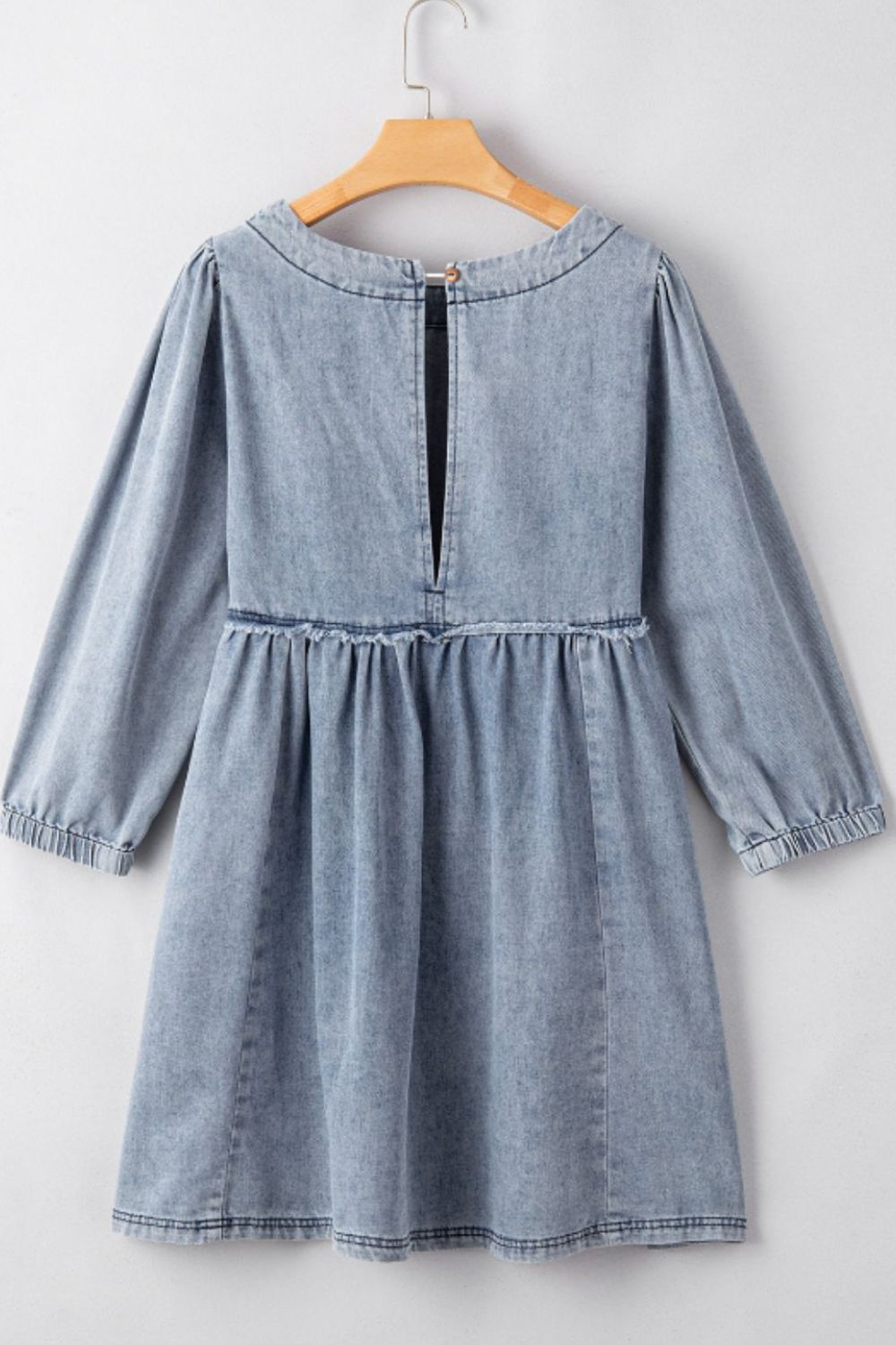 Hazel Blues® |  Cutout Round Neck Balloon Sleeve Denim Dress