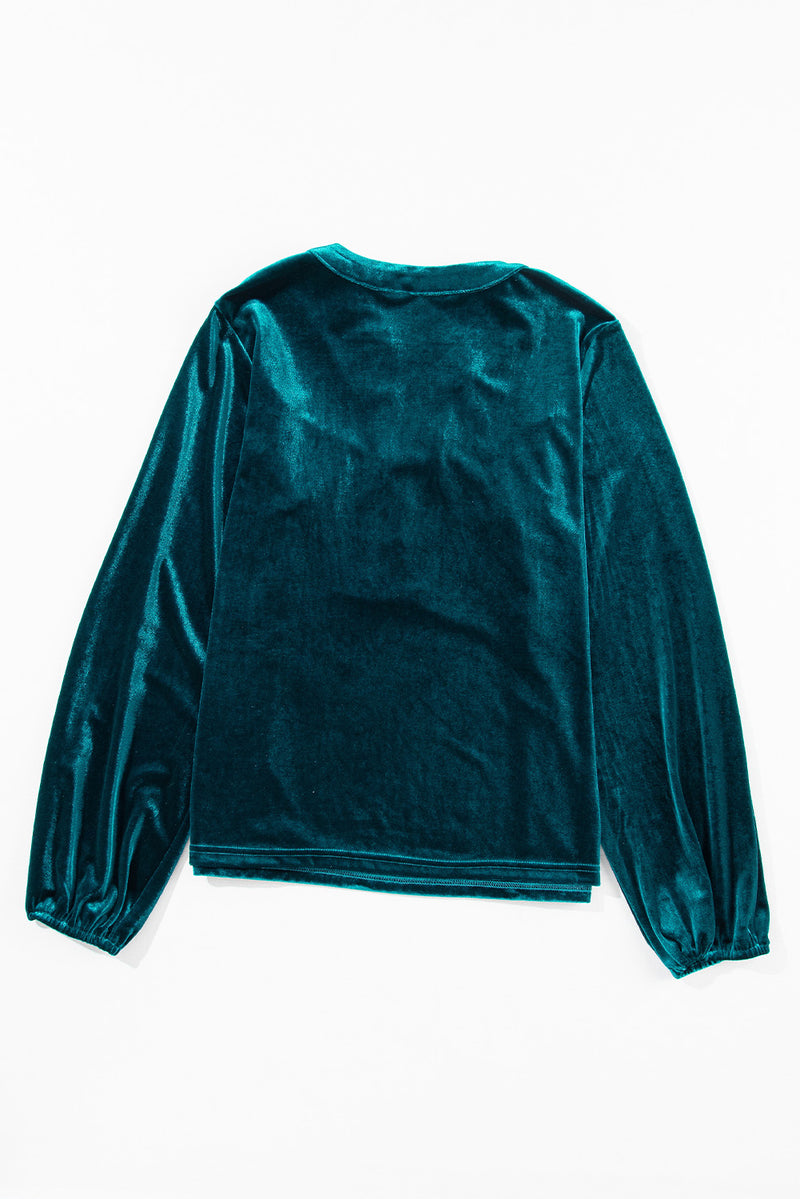 Hazel Blues® |  Notched Long Sleeve Velvet Top