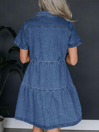 Hazel Blues® |  Pocketed Button Up Collared Neck Short Sleeve Denim Dress