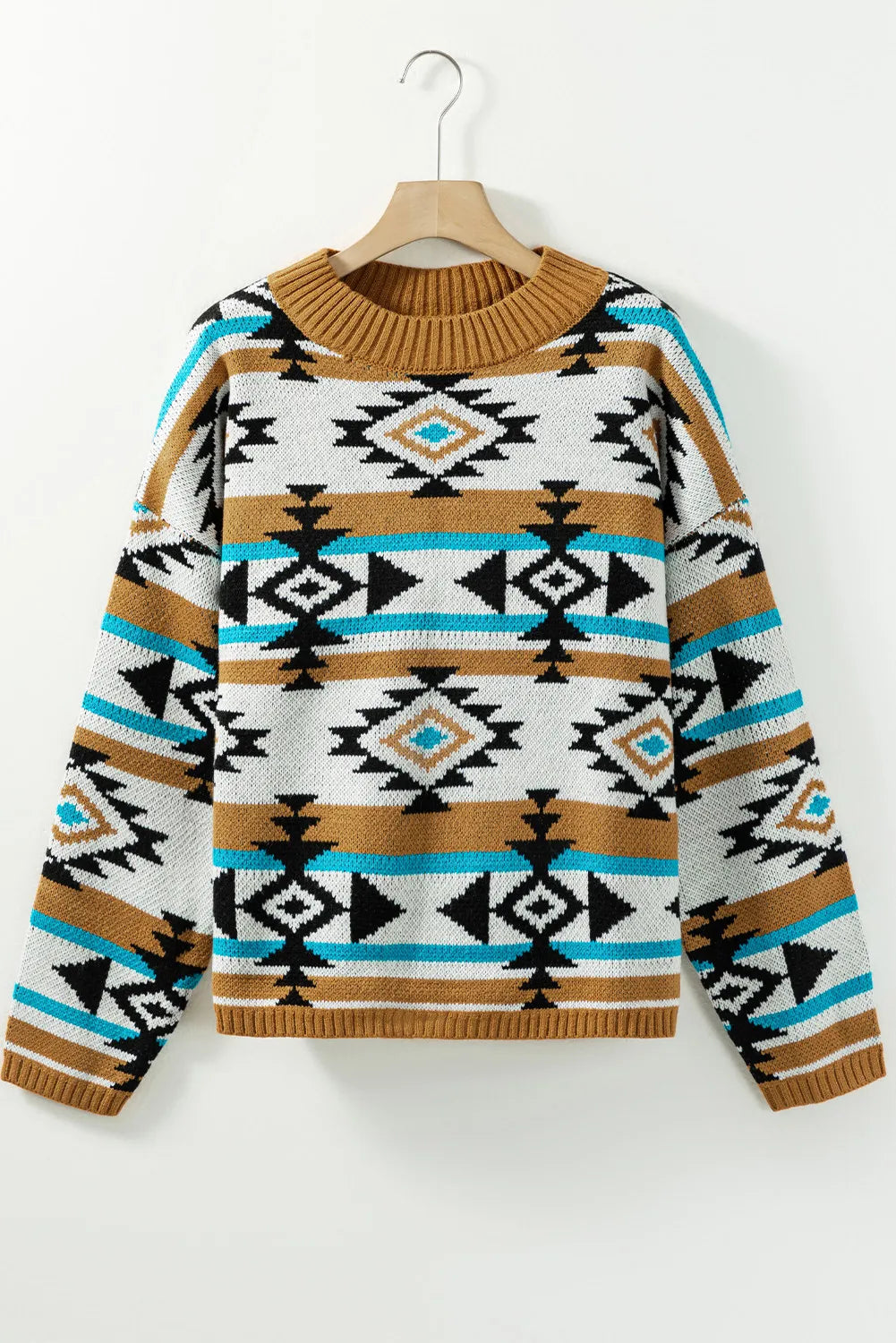 Hazel Blues® |  Geometric Round Neck Long Sleeve Sweater