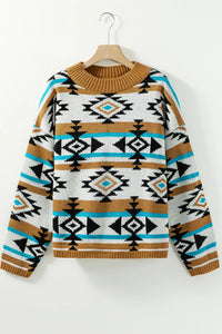 Hazel Blues® |  Geometric Round Neck Long Sleeve Sweater