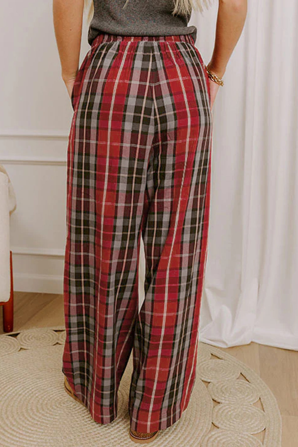 Amelia Blake Red Christmas Plaid Pocket Pants