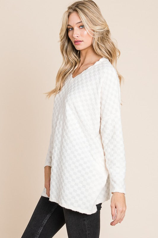 Hazel Blues® |  BOMBOM Checkered Long Sleeve V-Neck T-Shirt