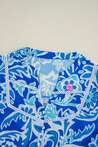 Hazel Blues® |  Printed Notched Three-Quarter Sleeve Blouse