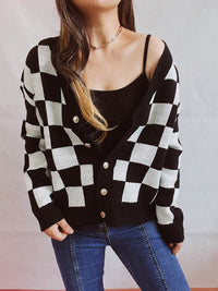 Hazel Blues® |  Checkered Open Front Button Up Cardigan