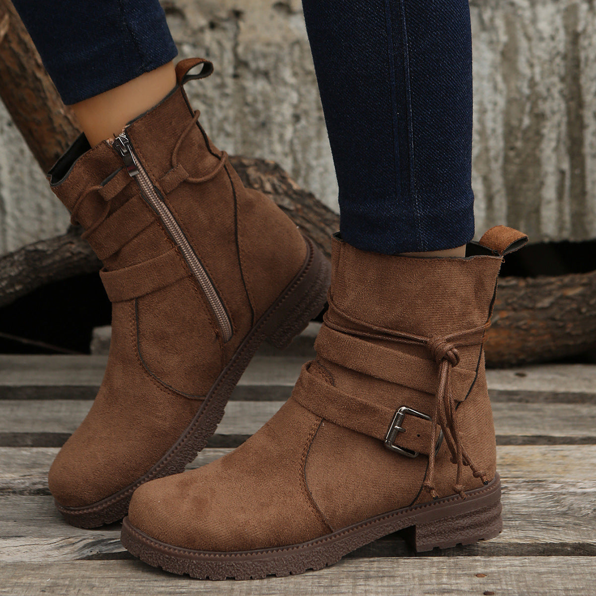 Hazel Blues® |  Suede Side Zip Round Toe Boots