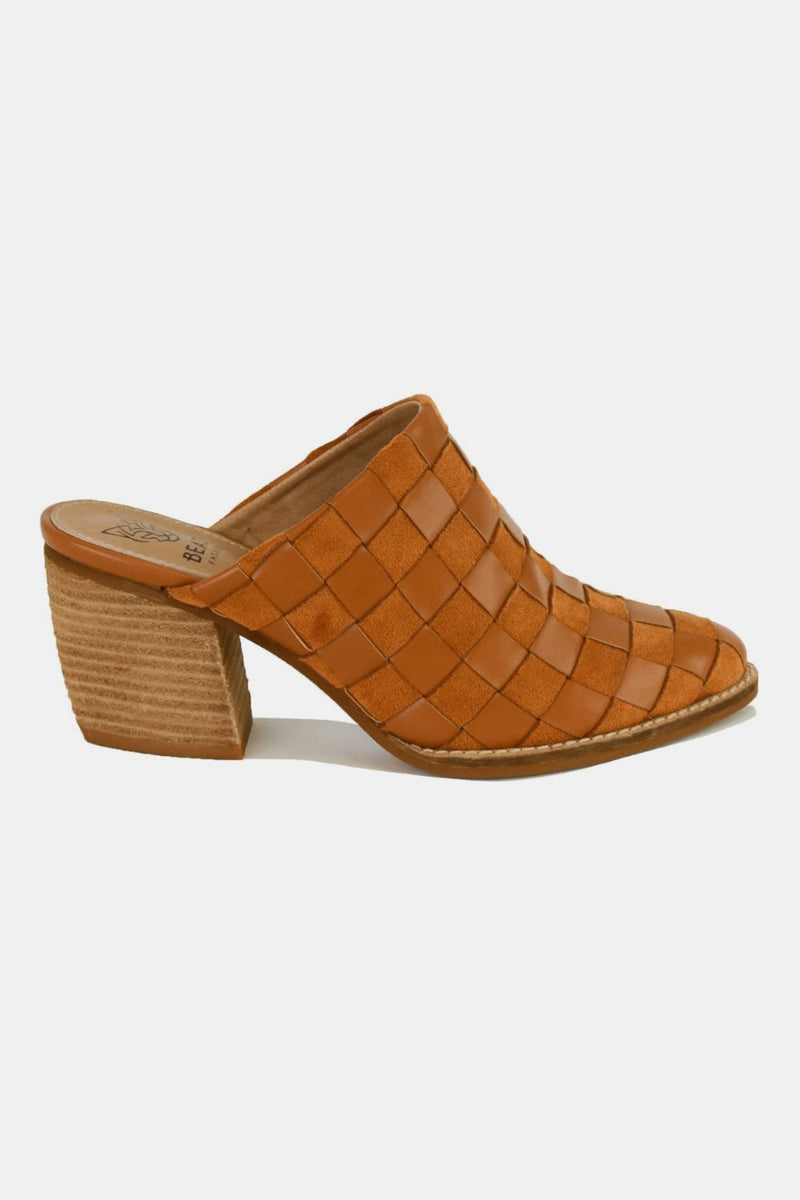 Hazel Blues® |  Beast Fashion Woven Checkerboard Block Heel Mule Shoes