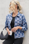 Hazel Blues® |  Checkered Button Up Long Sleeve Denim Jacket