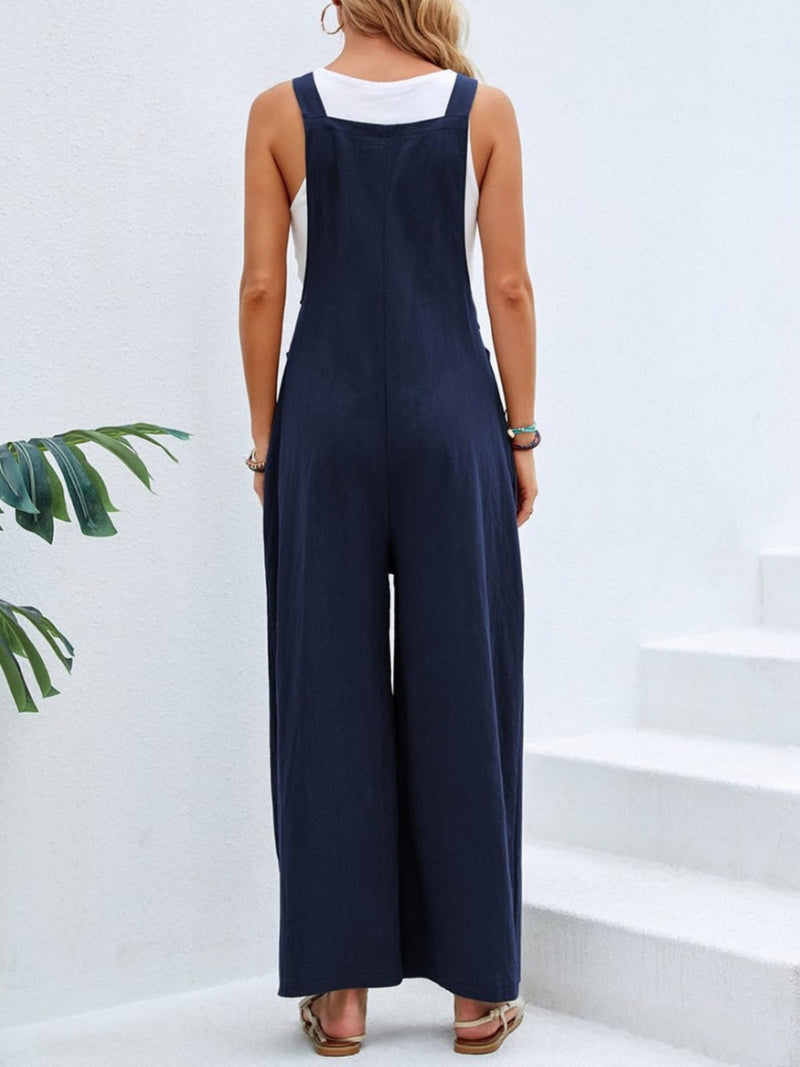 Hazel Blues® |  Square Neck Wide Strap Overalls