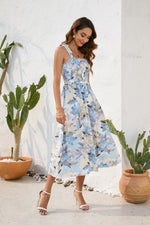 Hazel Blues® |  Smocked Printed Square Neck Midi Dress