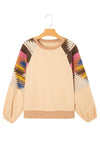 Hazel Blues® |  Light French Beige Aztec Patchwork Raglan Pullover Sweatshirt