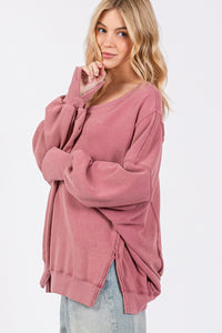 Hazel Blues® |  SAGE + FIG Mineral Wash Side Slit Oversized Sweatshirt