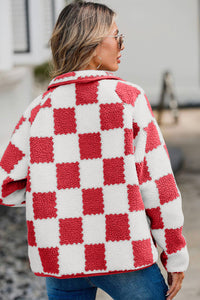 Hazel Blues® |  Checkered Snap Down Long Sleeve Teddy Jacket