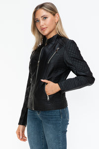 Hazel Blues® |  Snobbish Faux Leather Zip Up Mock Neck Jacket