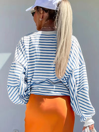 Hazel Blues® | Striped Round Neck Long Sleeve Sweatshirt