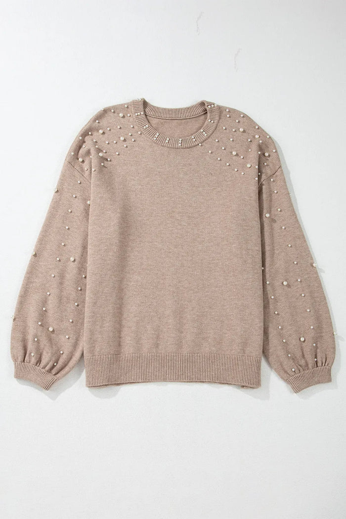 Hazel Blues® | Pearl Detail Round Neck Long Sleeve Sweater