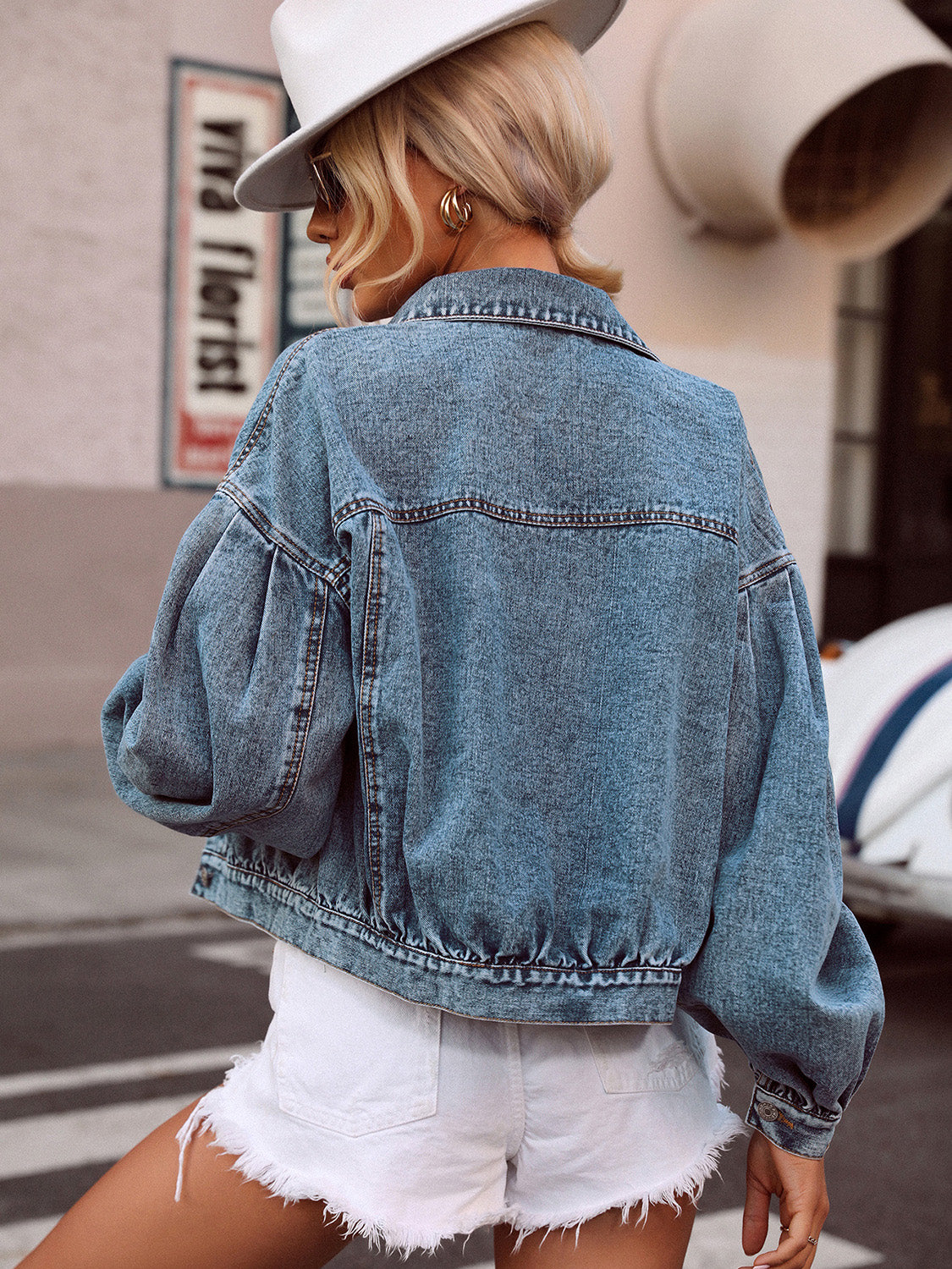 Hazel Blues® |  Collared Neck Dropped Shoulder Denim Top