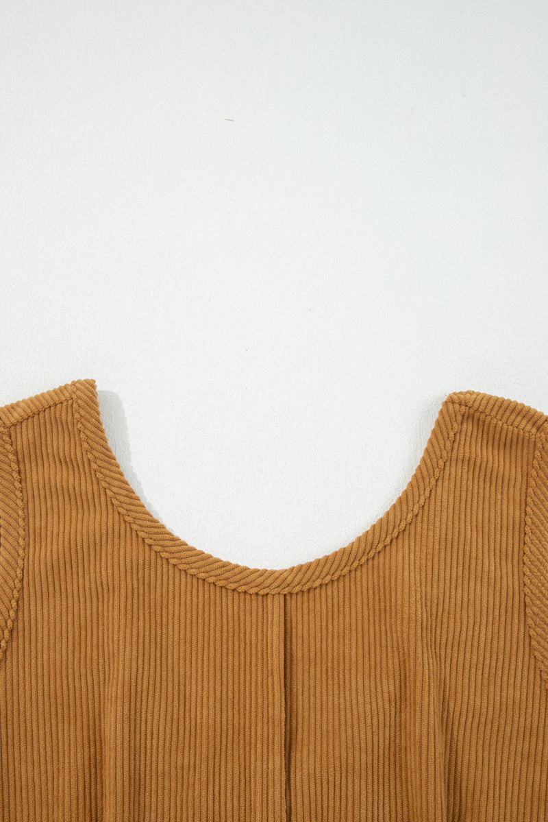 Hazel Blues® |  Beige Corduroy Sleeveless Mini Dress With Patched Pockets