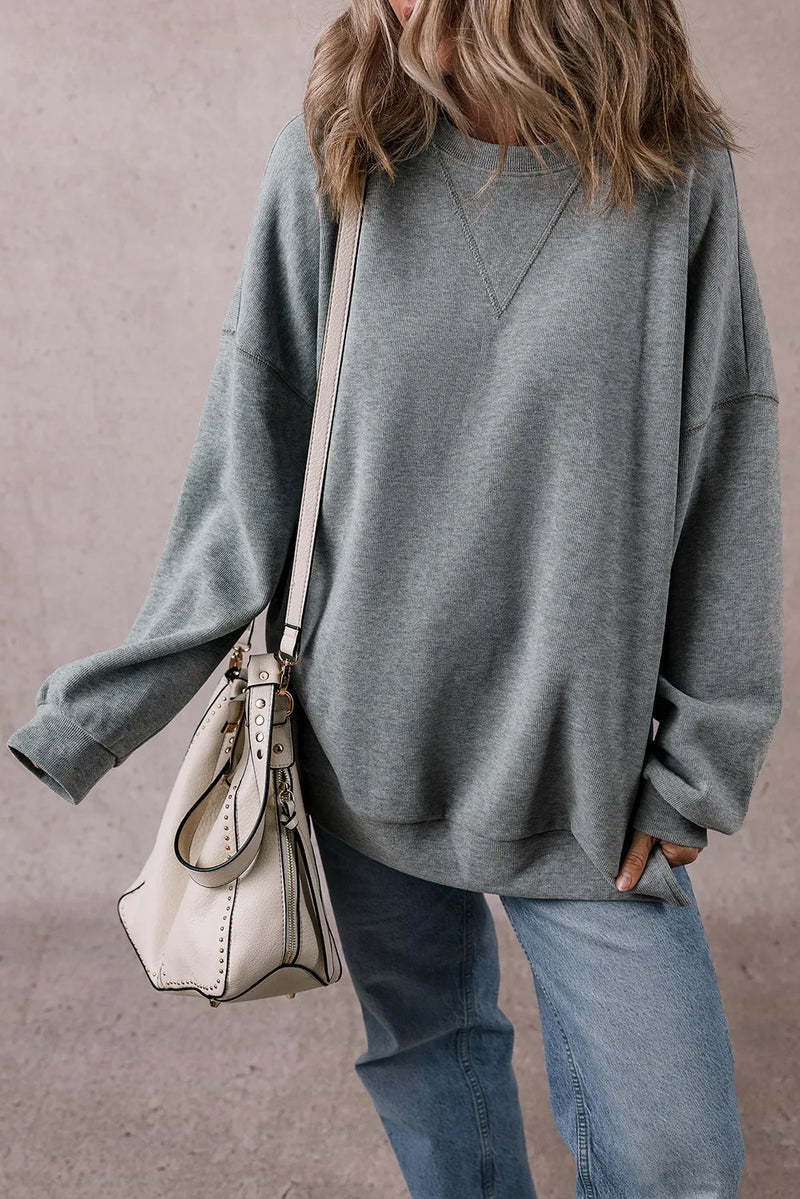 Hazel Blues® |  Slit Round Neck Long Sleeve Sweatshirt