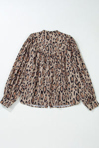 Hazel Blues® |  Leopard Notched Long Sleeve Blouse