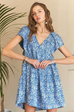 Hazel Blues® |  ADORA Printed V-Neck Ruffle Sleeve Mini Dress