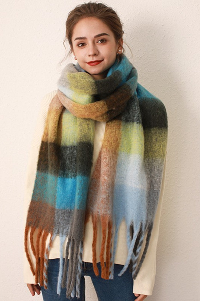 Hazel Blues® |  Thermal Fringe Contrast Plaid Scarf