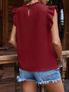 Hazel Blues® |  Ruffled Frill Mock Neck Cap Sleeve Blouse