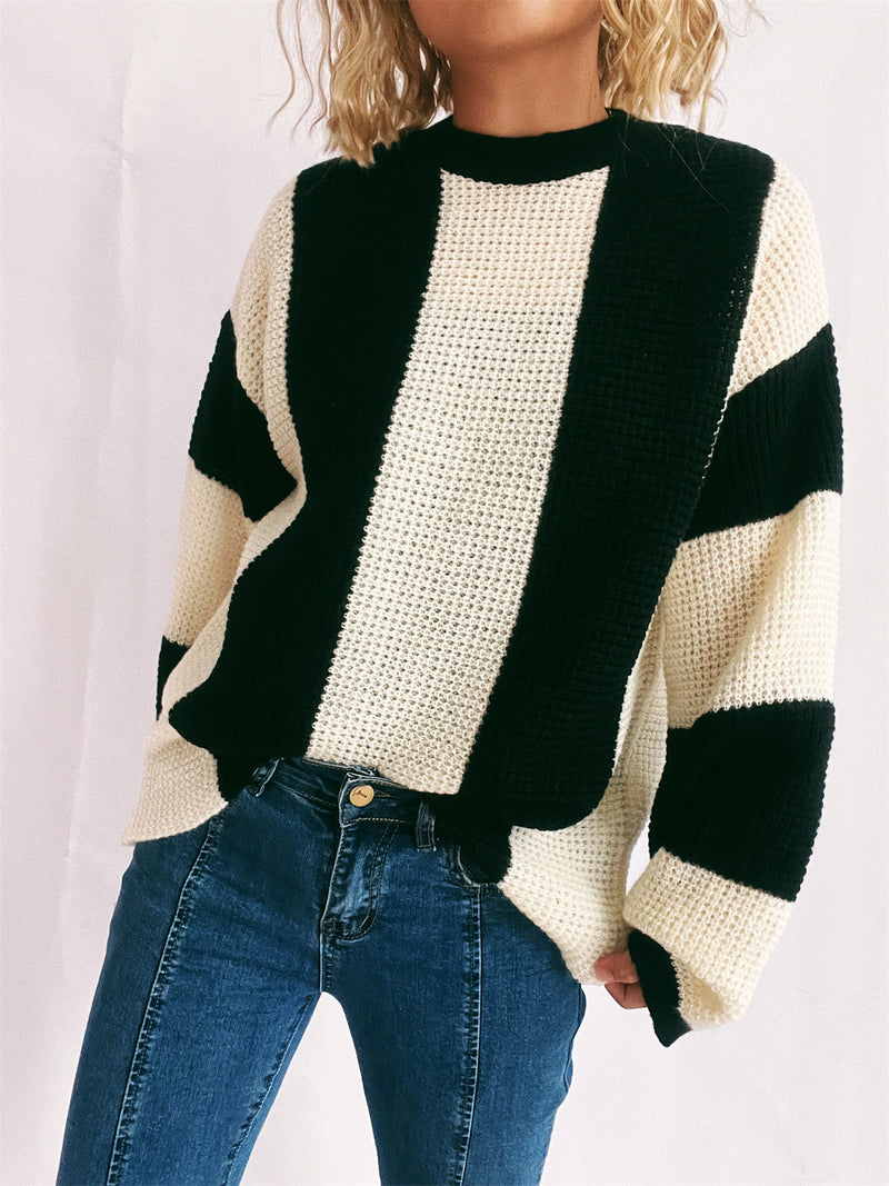 Hazel Blues® |  Color Block Round Neck Long Sleeve Sweater