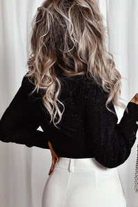 Glitter Surplice Long Sleeve Blouse