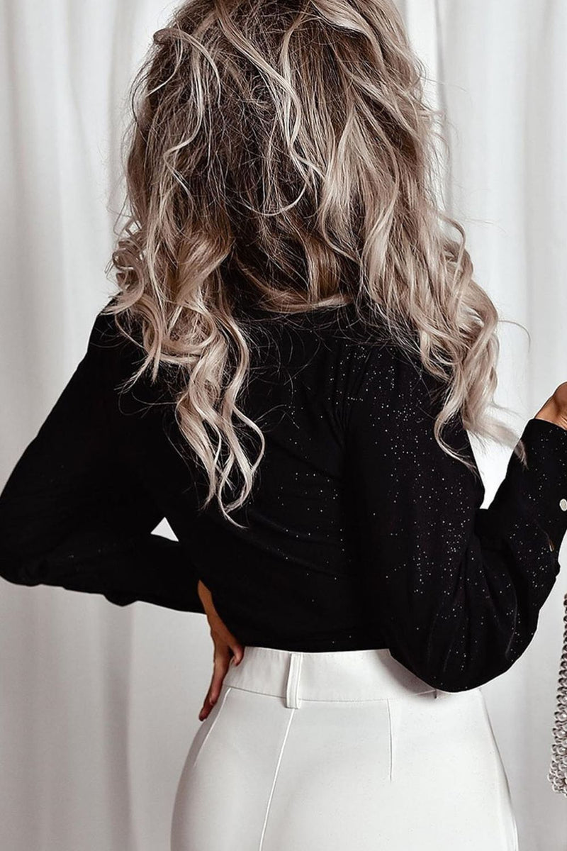 Hazel Blues® |  Glitter Surplice Long Sleeve Blouse