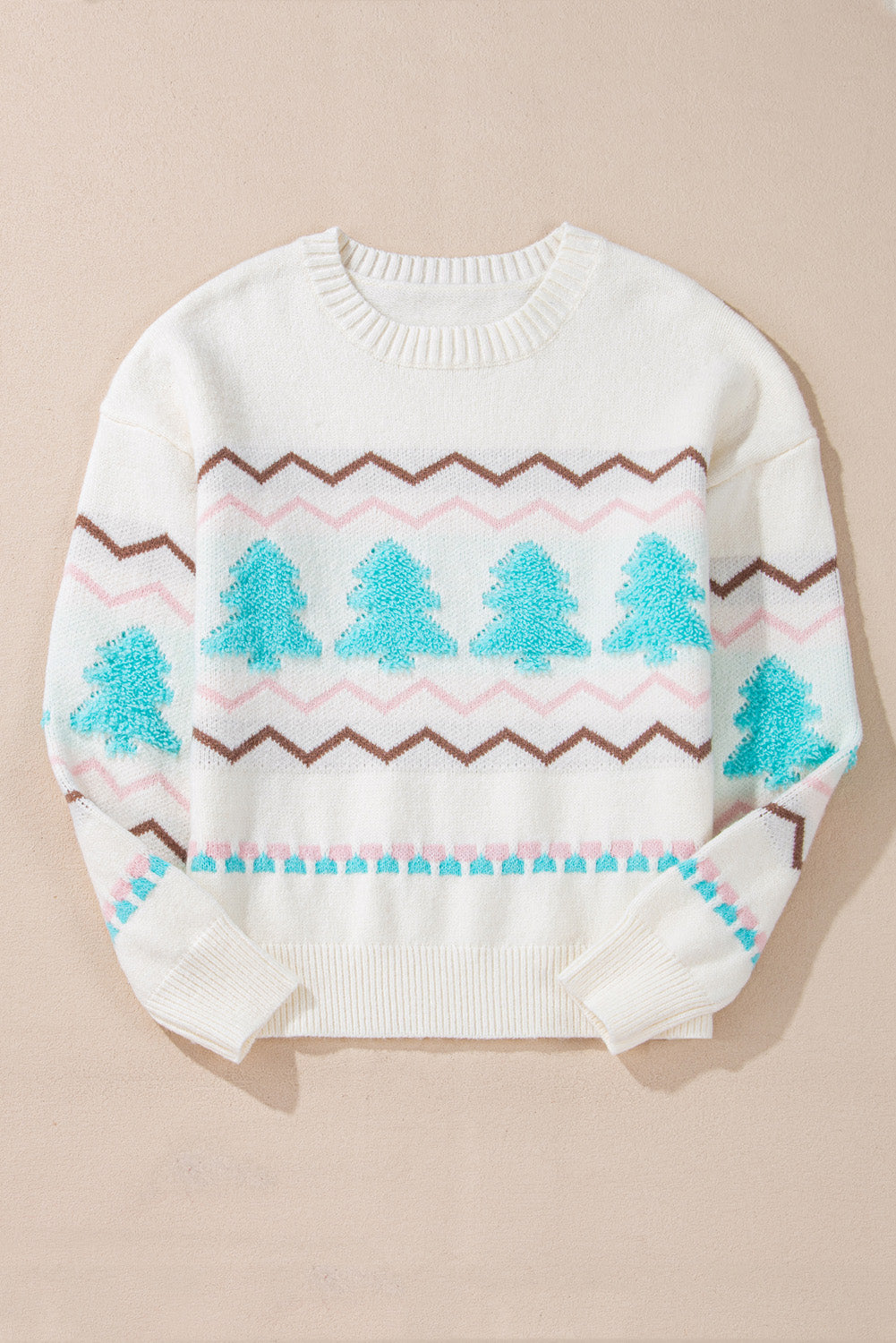 Hazel Blues® |  Christmas Tree Ribbed Hem Dropped Shoulder Sweater